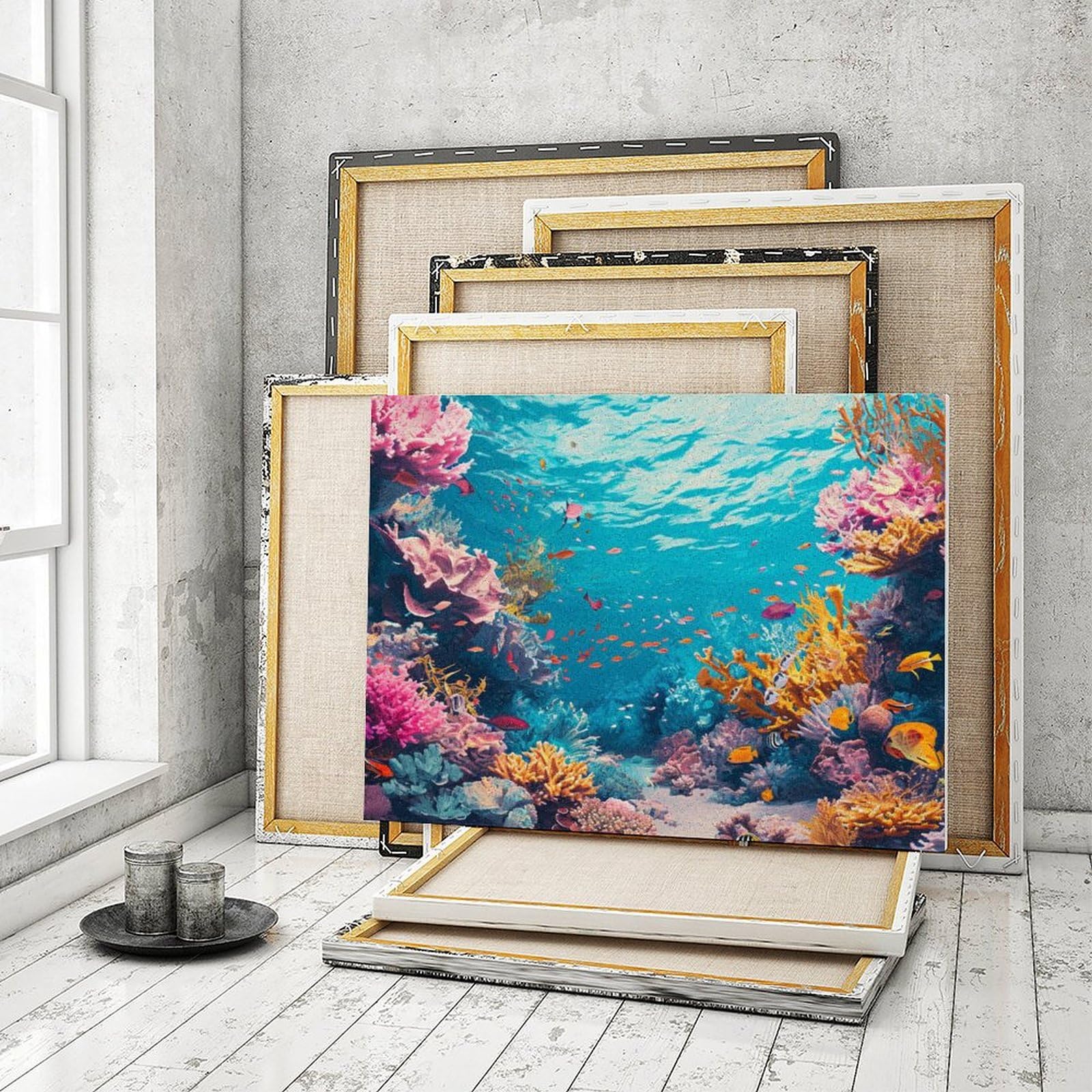 Amazon | カラフルな海底の魚の群れ 数字キットによる絵画 数字油絵