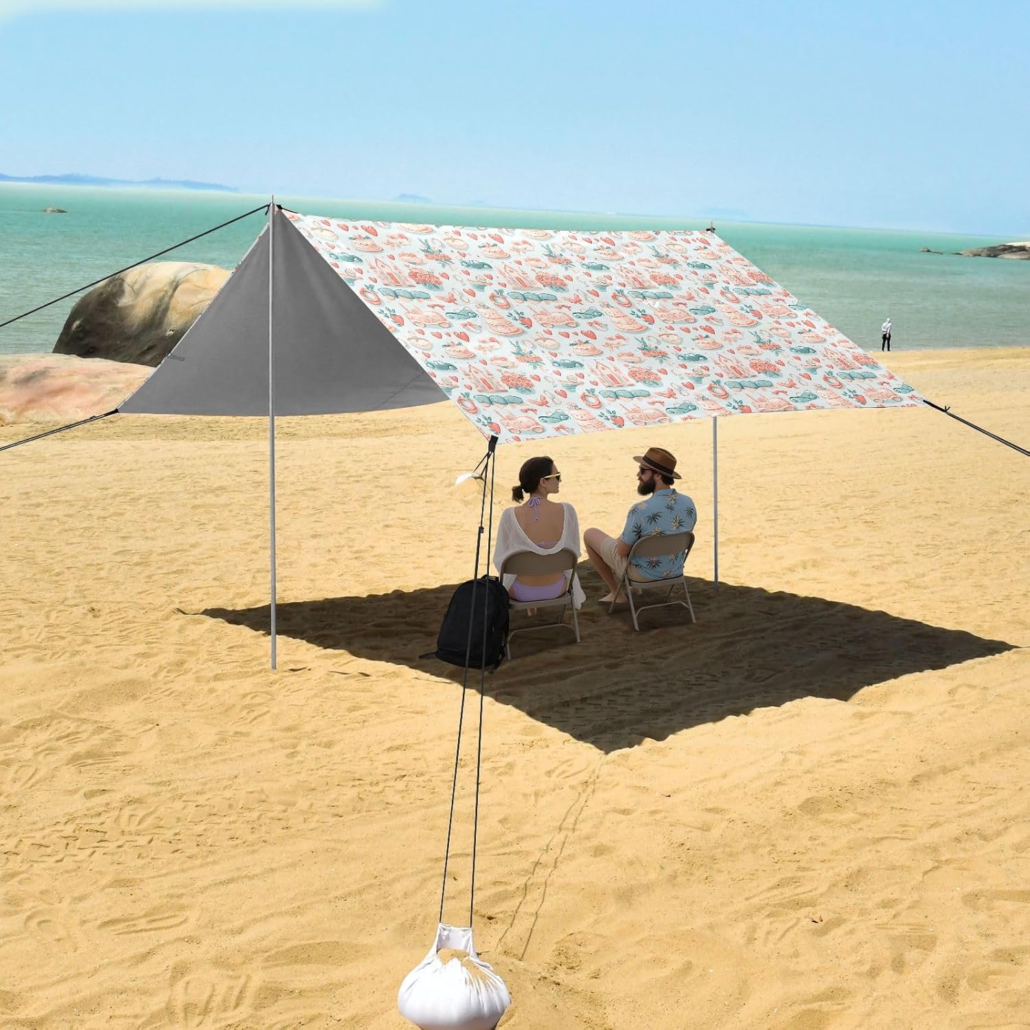 ALAZA Wedding Heart Cartoon Beach Tent Sun Shelter UPF50+ Protection Beach Shade Canopy w/ 4 Sandbags for Outdoor Camping, Fishing, Backyard Fun, Picnic, 10x9 ft