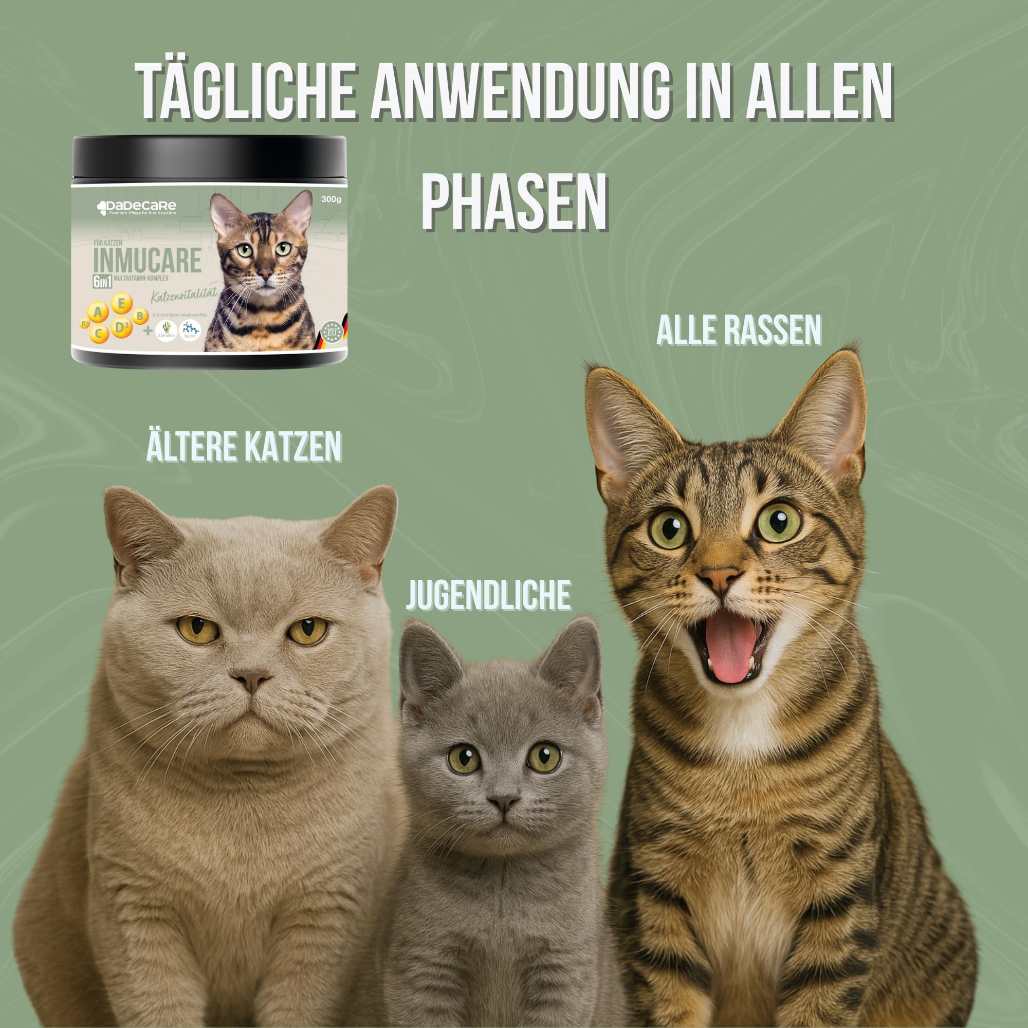 Inmucare Vitamin-Pulver für Katzen, 300 g, zur Stimulierung des Appetits, Unterstützung bei Genesung und Stressabbau, hilft bei Appetitlosigkeit und Schwächephasen