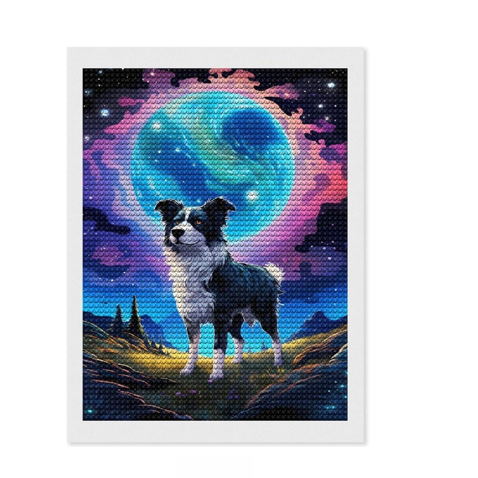 Junmoney Dreamy Dog Planet Diamond Painting Kit 12"x16", Living Room Decor, for Beginners, Easy Handmade Project, Gift Idea, Adhesive Canvas