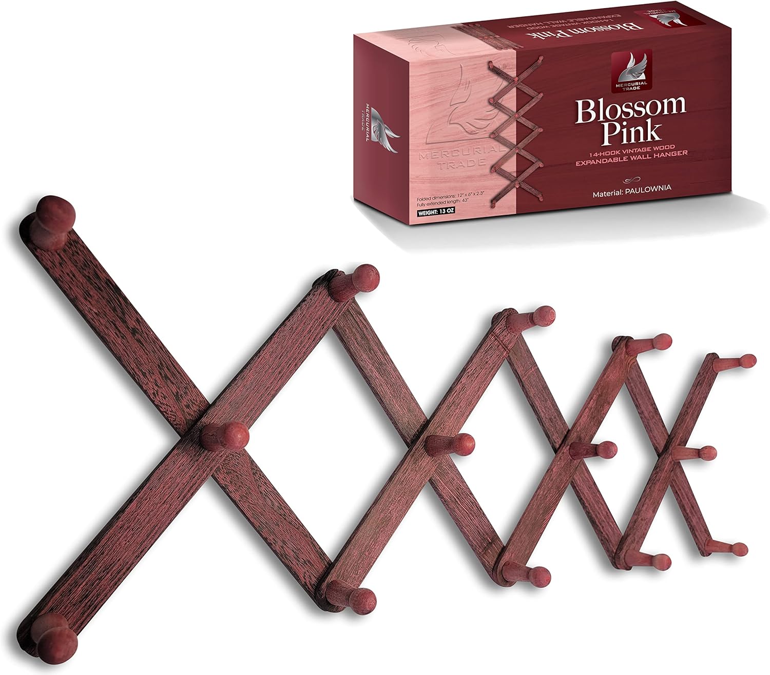 Mercurial Trade Expandable Wall Hangers (14 Hooks, Blossom Pink (Rustic Style