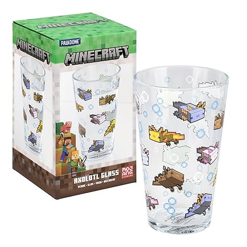 Minecraft Paladone Axolotl-Trinkglas, 400 ml, offiziell lizenziert, für Gamer, lustiges Geschenk, Gaming-Fanartikel