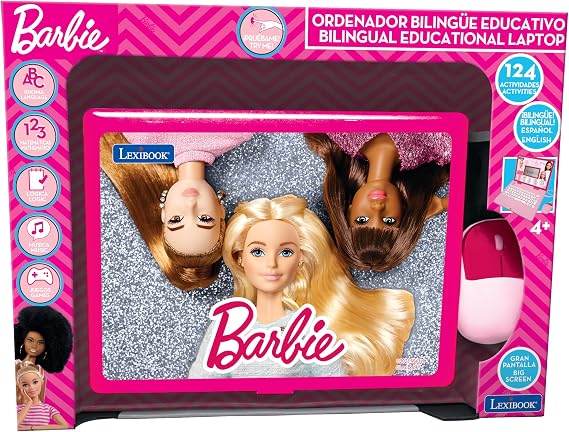 Lexibook, Barbie Educational Laptop for Kids, JC598BBi2 | English/Spanish, 124 activities, Learning games and music & games
