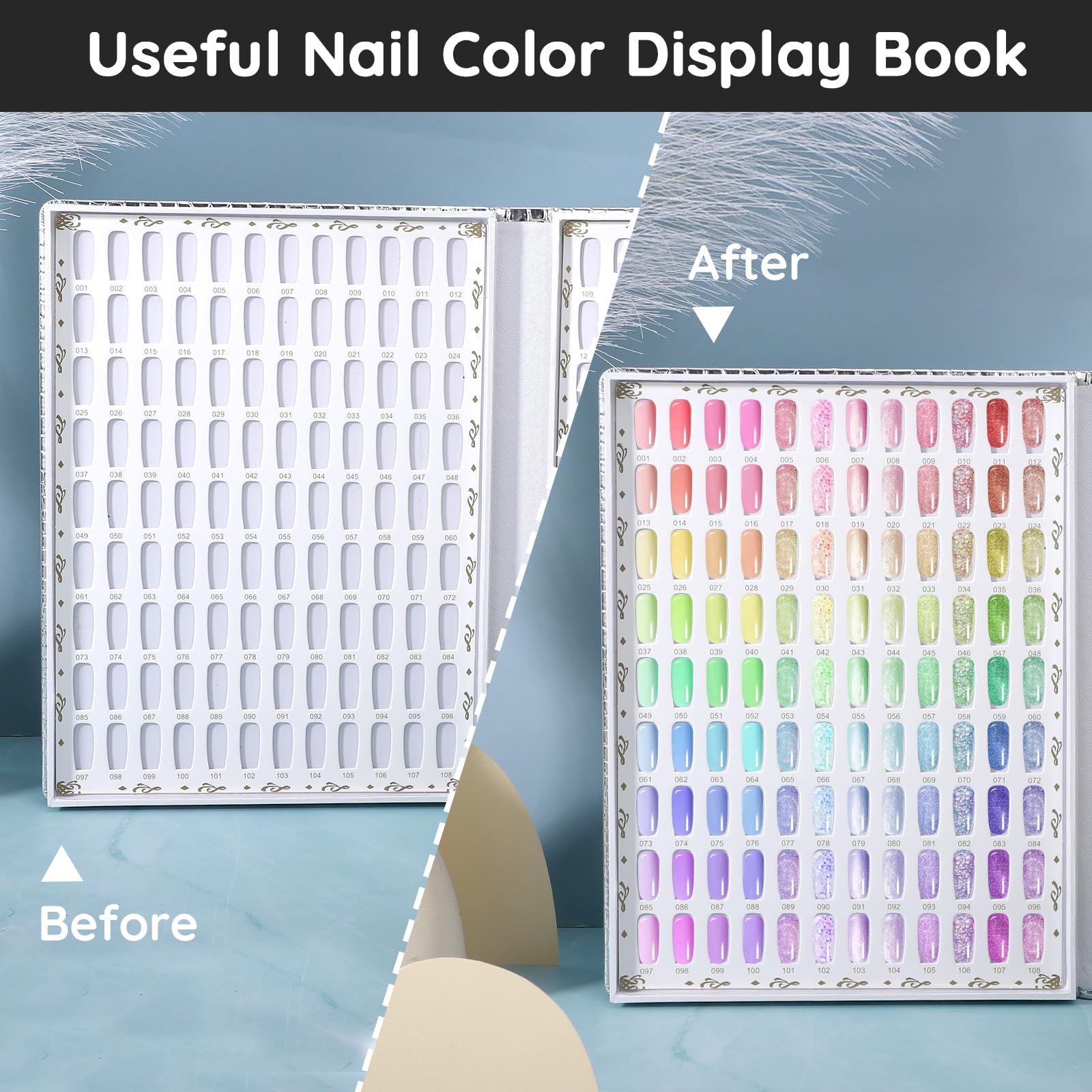Segbeauty Espositore per Unghie, Libro per Unghie Espositore con 216 Slot per Punte per Unghie e 240 Unghie Finte, Nail Art Che Mostra Mensola, Accessori Unghie (Argentato)