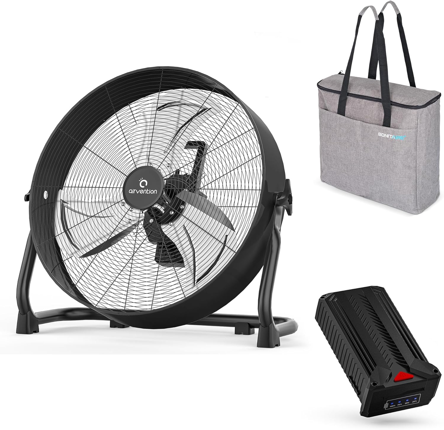 Airvention16 inch Rechargeable Battery Operated Drum Fan with 16inch Floor Fan Large Storage Bag