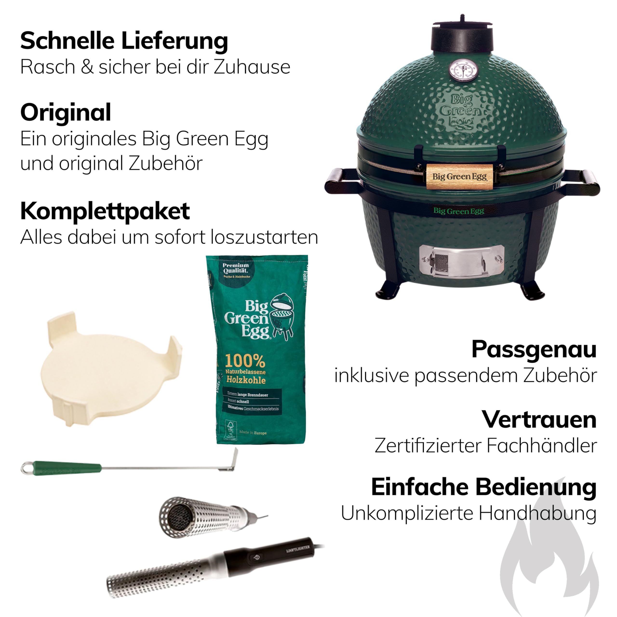 Big Green Egg MiniMax Keramikgrill EGGtastischer Starter Deal mit Grill Zubehör Mini Kamado mit Kohle, ConvEGGtor, Ascheschieber und Looftlighter Artikelnummer AMXHD3