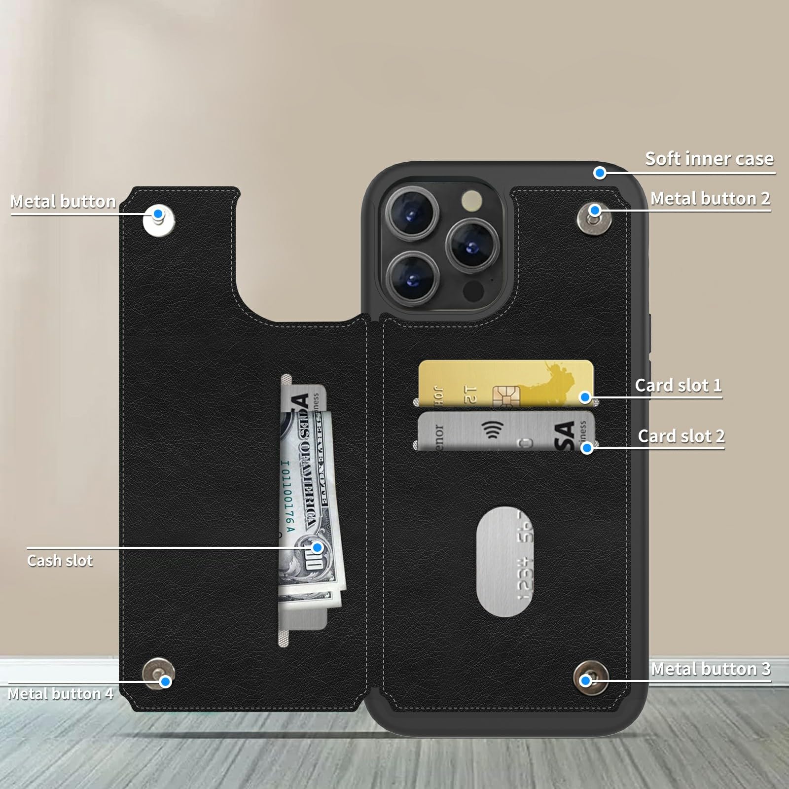 GFRGTFHYT Étui Portefeuille à Rabat Pour IPhone 16 6,1" De 2024, En Cuir Synthétique, Avec Fentes Pour Cartes, Dragonne, Fermoir Magnétique, Béquille - Coque De Protection Antichoc Pour IPhone 16 6,1