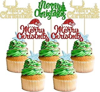 Ephlyn 24Pcs Multi-Purpose Cupcake Toppers - Merry Christmas & Holiday Themed Cake Decorations for Baby Showers, Birthdays & Parties