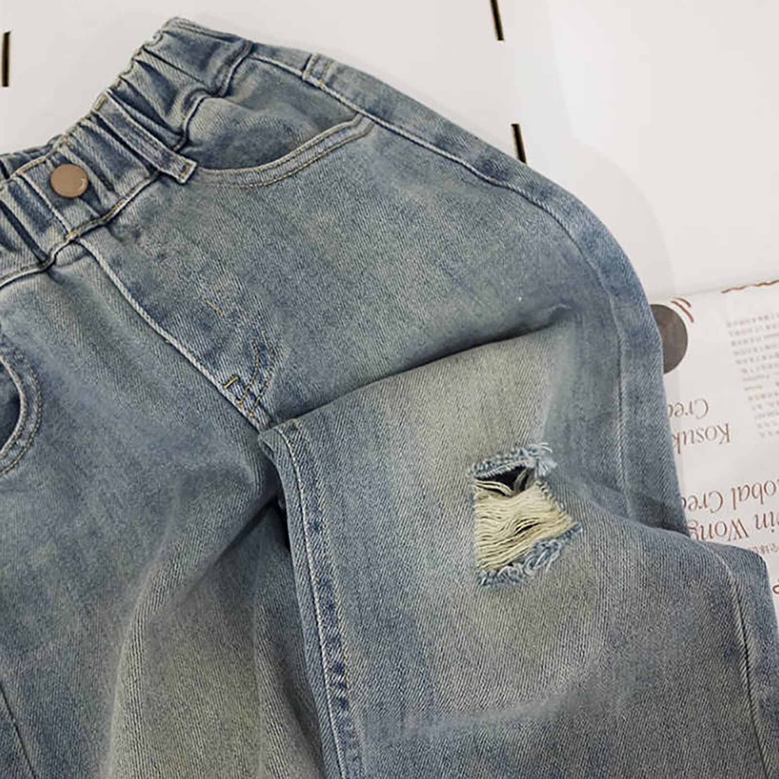 Genérico Pantalones Baggy Niño Pantalones Vaqueros Desgastados de Corte Recto y Estilo Retro para Uso Diario y Actividades Exteriores