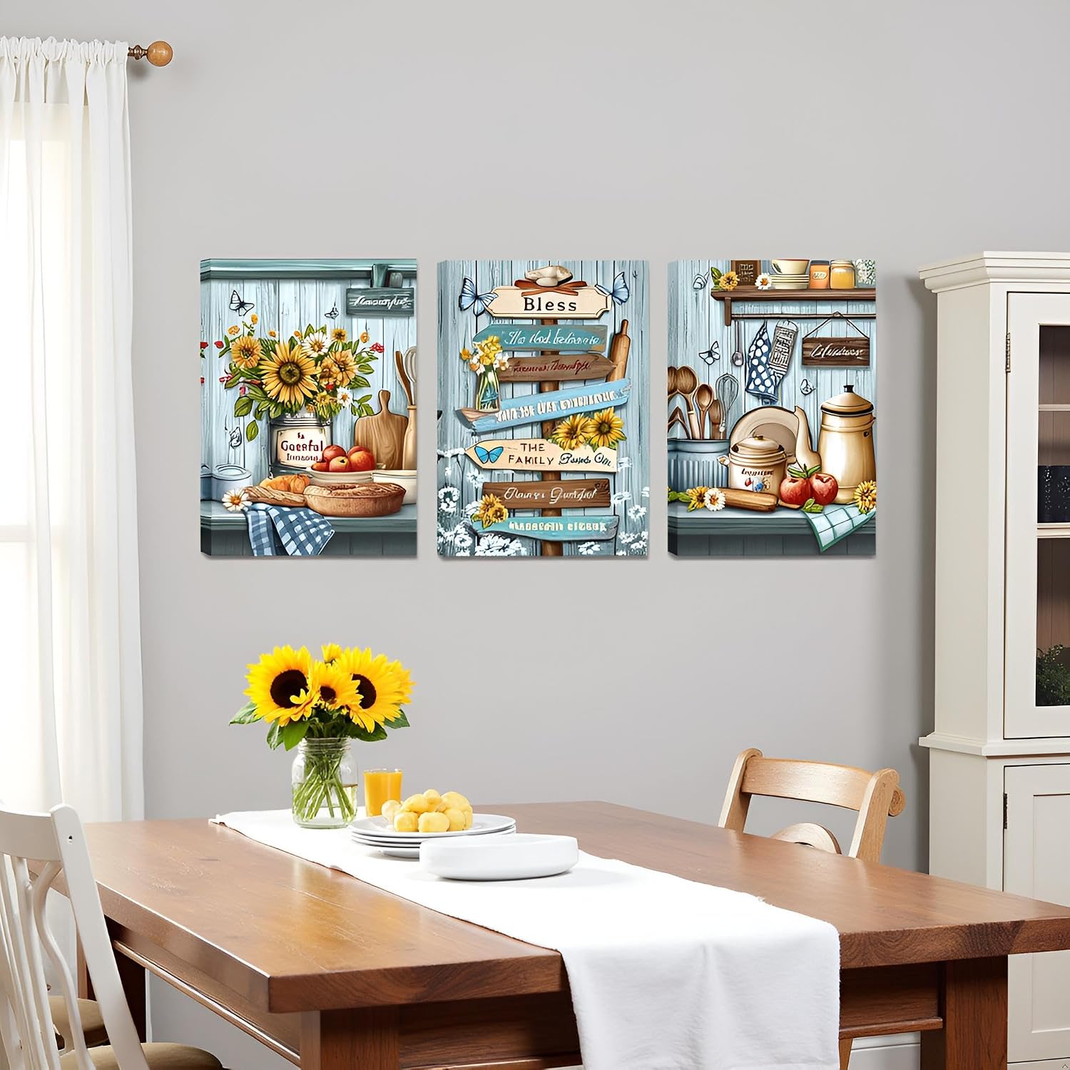 OuElegent Farmhouse Kitchen Wall Art Canvas Bless Quotes Kitchen Pictures for Wall Rustic Kitchen Artwork Painting Canvas for Kitchen Dining Room Framed 12"x16"x3 Pcs
