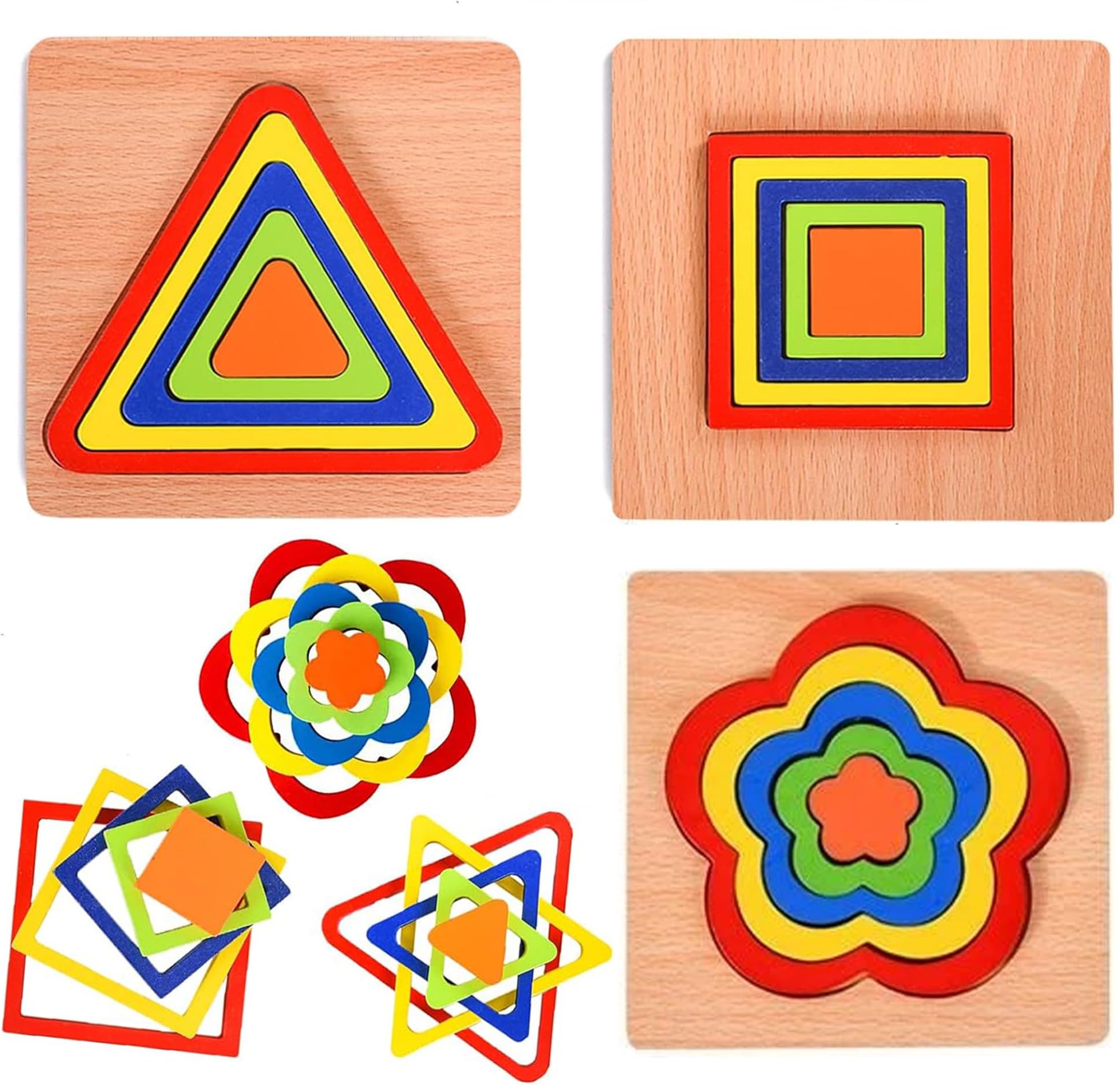 KLIFFOO 3pcs Toddler Puzzles Wooden Toys Games Montessori Rainbow Shape Sorting Puzzle Sensory Toy, Preschool Activities for Toddlers, Early Educational Gift for Kids Boys Girls Age 1-4 Year