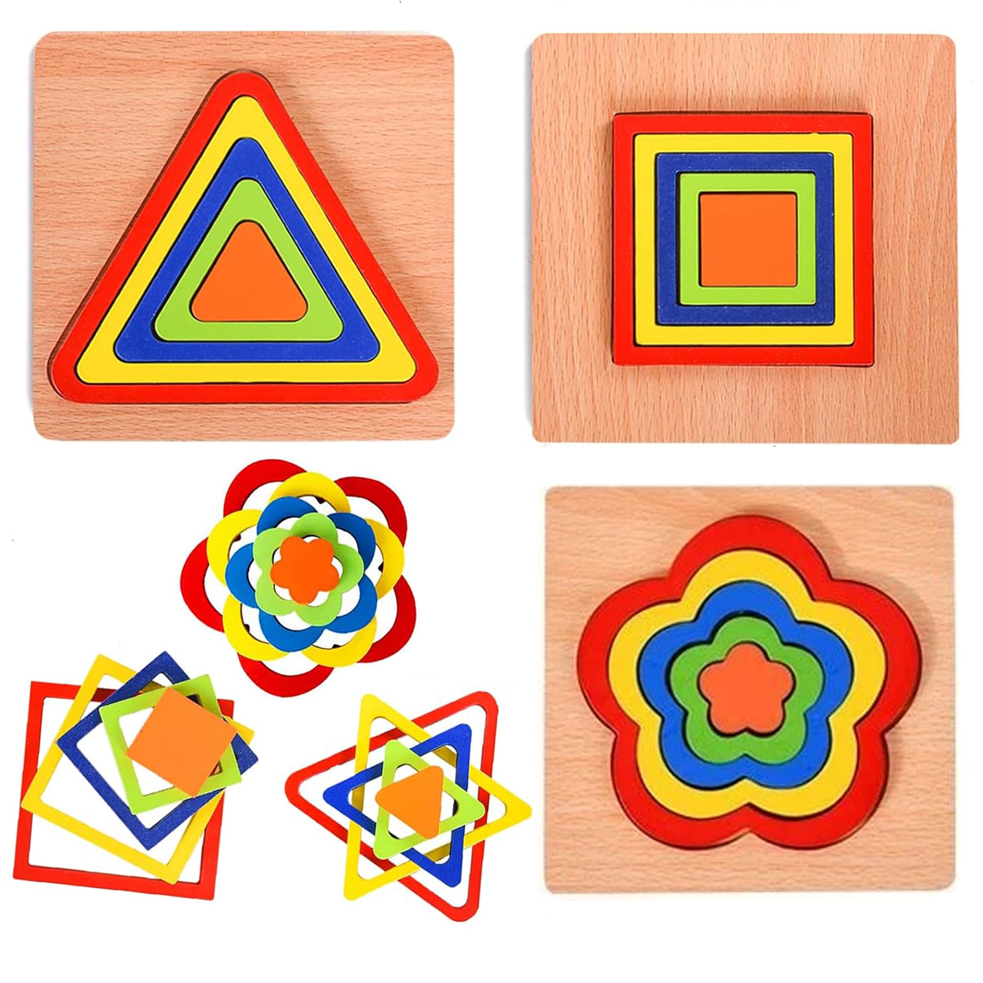 KLIFFOO 3pcs Toddler Puzzles Wooden Toys Games Montessori Rainbow Shape Sorting Puzzle Sensory Toy, Preschool Activities for Toddlers, Early Educational Gift for Kids Boys Girls Age 1-4 Year