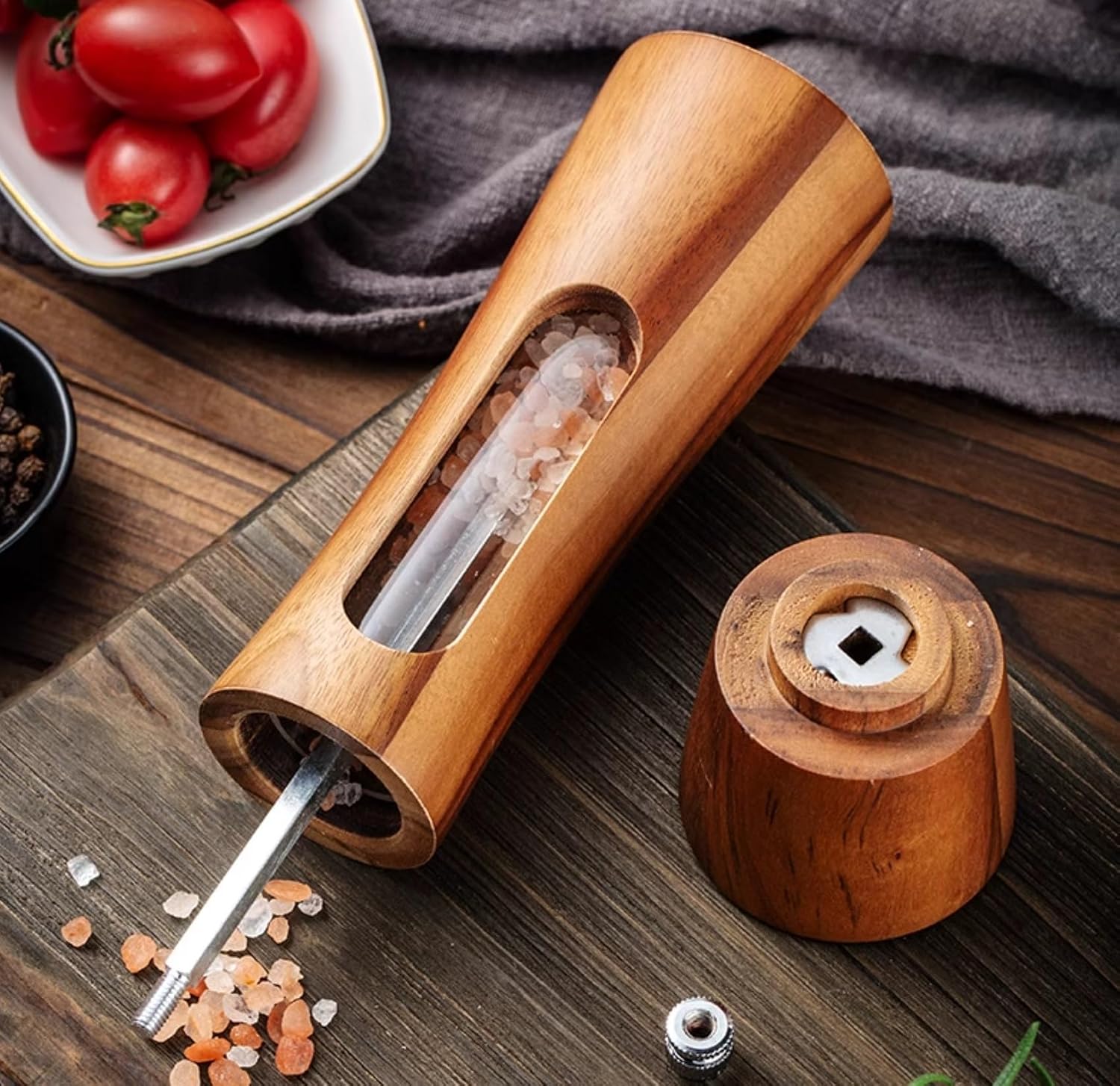 Pepper grinder,salt and pepper shakers,pepper mill,Salt and Pepper Grinder Set of 2 Wood Pepper Mills with Adjustable Coarseness for Kitchen