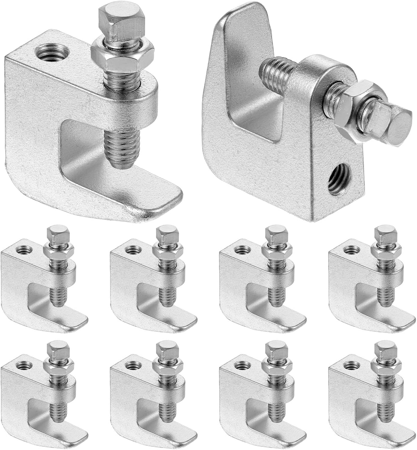 10PCS Top Beam Clamps, UNC 3/8" Iron Safety Rod Clamp, 3/4" Jaw Opening, Heavy Duty Metal Beam C Clamp Fit Galvanized for Vertical Piping Support, Ceiling Mount, Copper/PVC Tubing