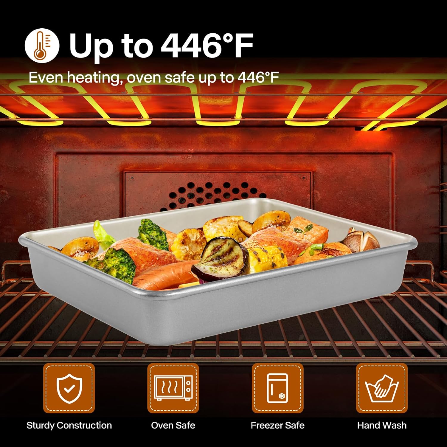 9x11 Baking Pan, Rectangle Cake Pan, 2-Pieces Nonstick Sheet Cake Pans Heavy Duty, Toaster Oven Tray Deep Size for Lasagna, Brownie, Siliver - Image 4