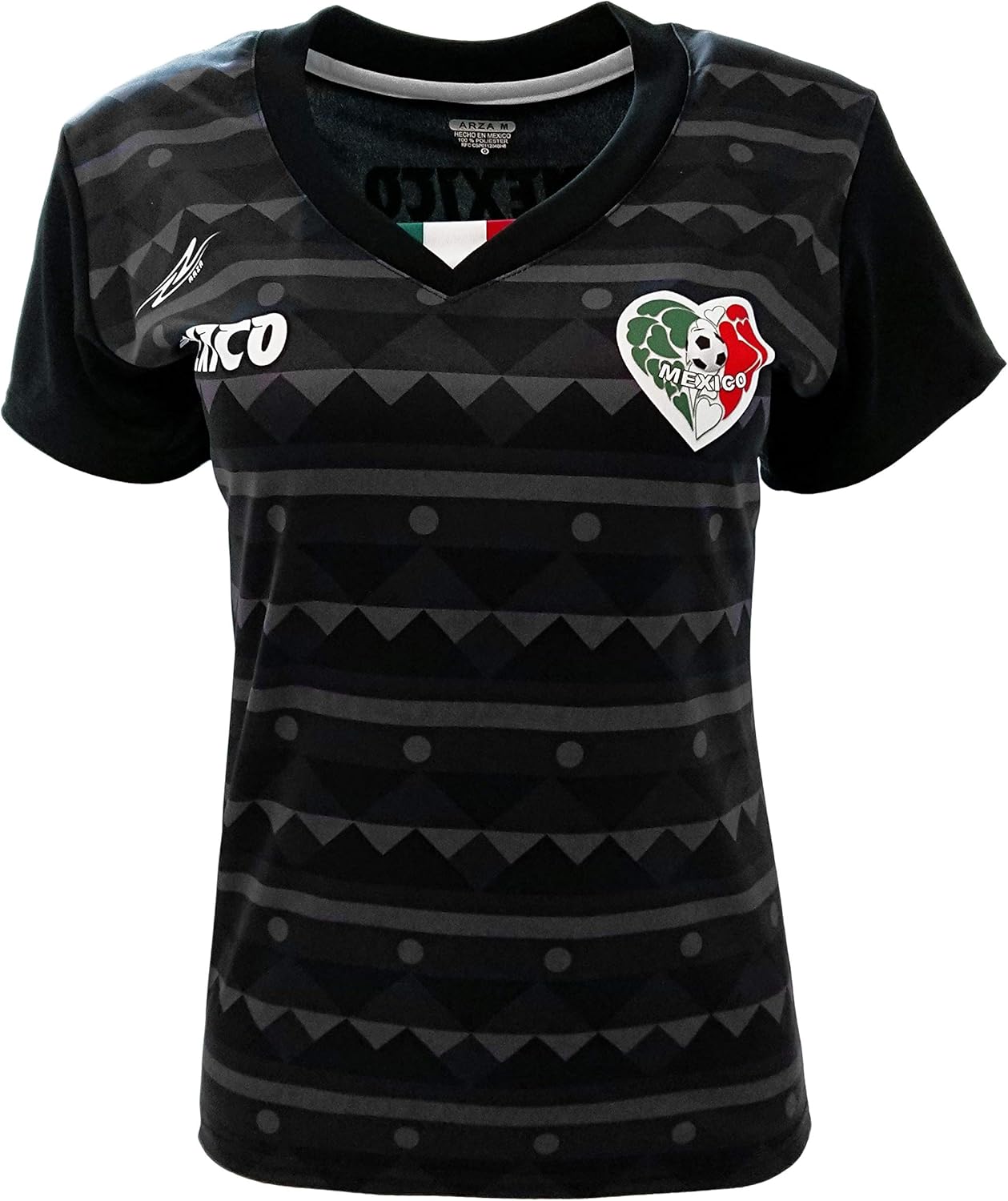 ARZA Sports Women’s Mexico‑Inspired Black Soccer Fan Jersey – Short Sleeve V‑Neck Sublimated Shirt