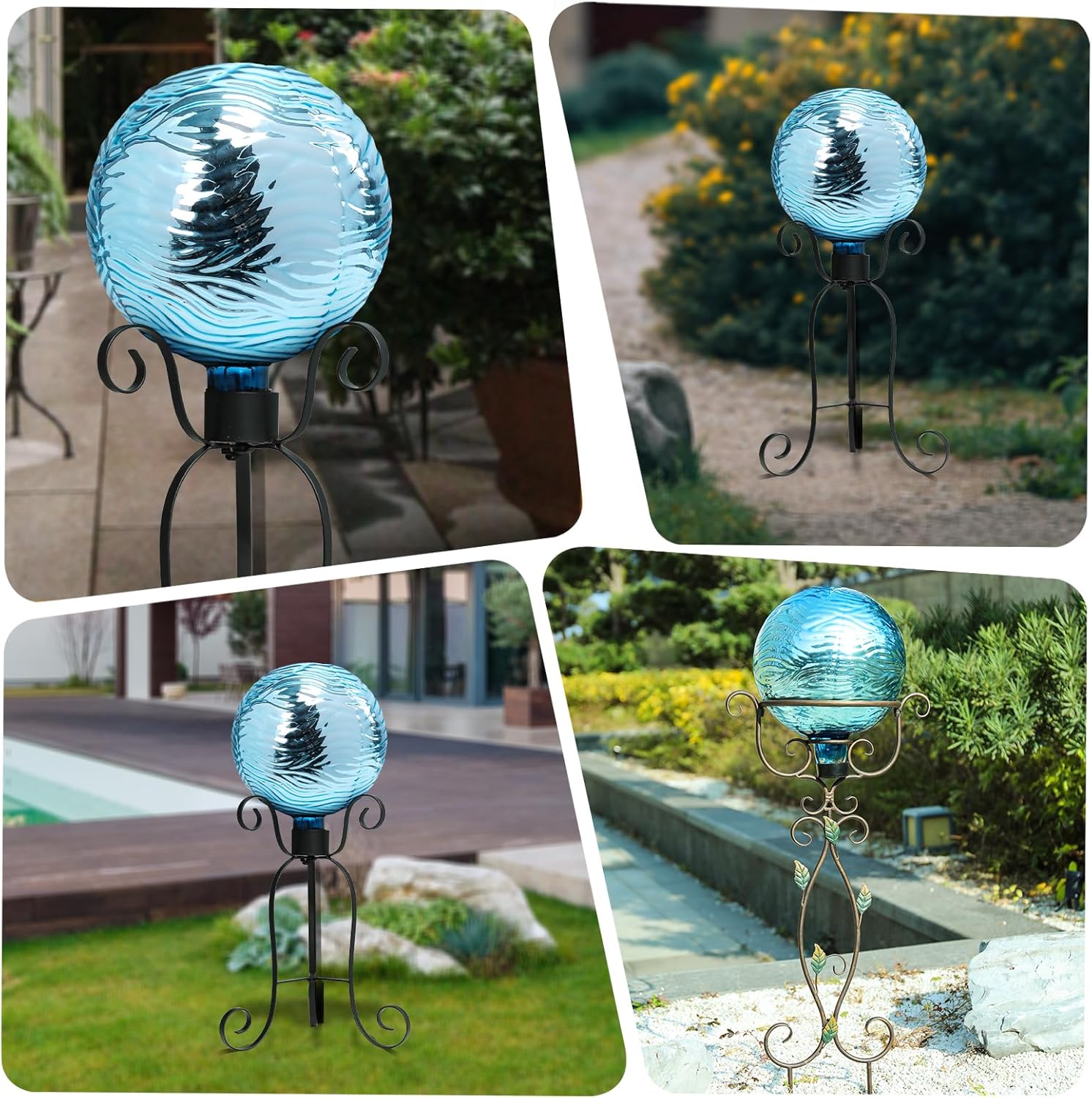 VCUTEKA Gazing Ball, Glass Mirror Polished Hollow Ball Reflective Garden Sphere, Gazing Globe for Home Garden Lawn Outdoor Ornament Yard Decorative 10-Inch