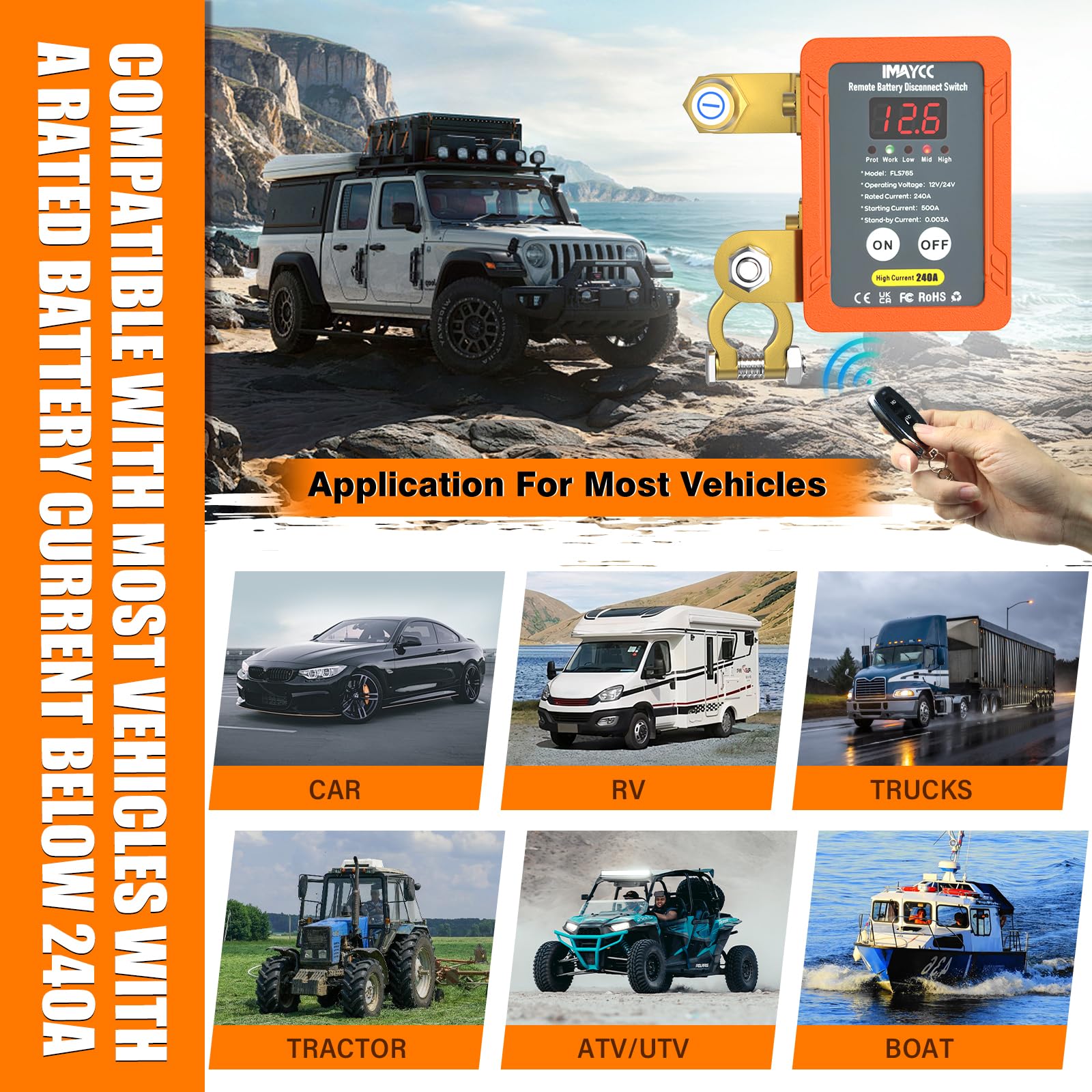Interruttore di separazione professionale intelligente senza fili, 12 V, versione di aggiornamento per batteria auto, interruttore di separazione 120 A, Kill Switch antifurto, interruttore per auto