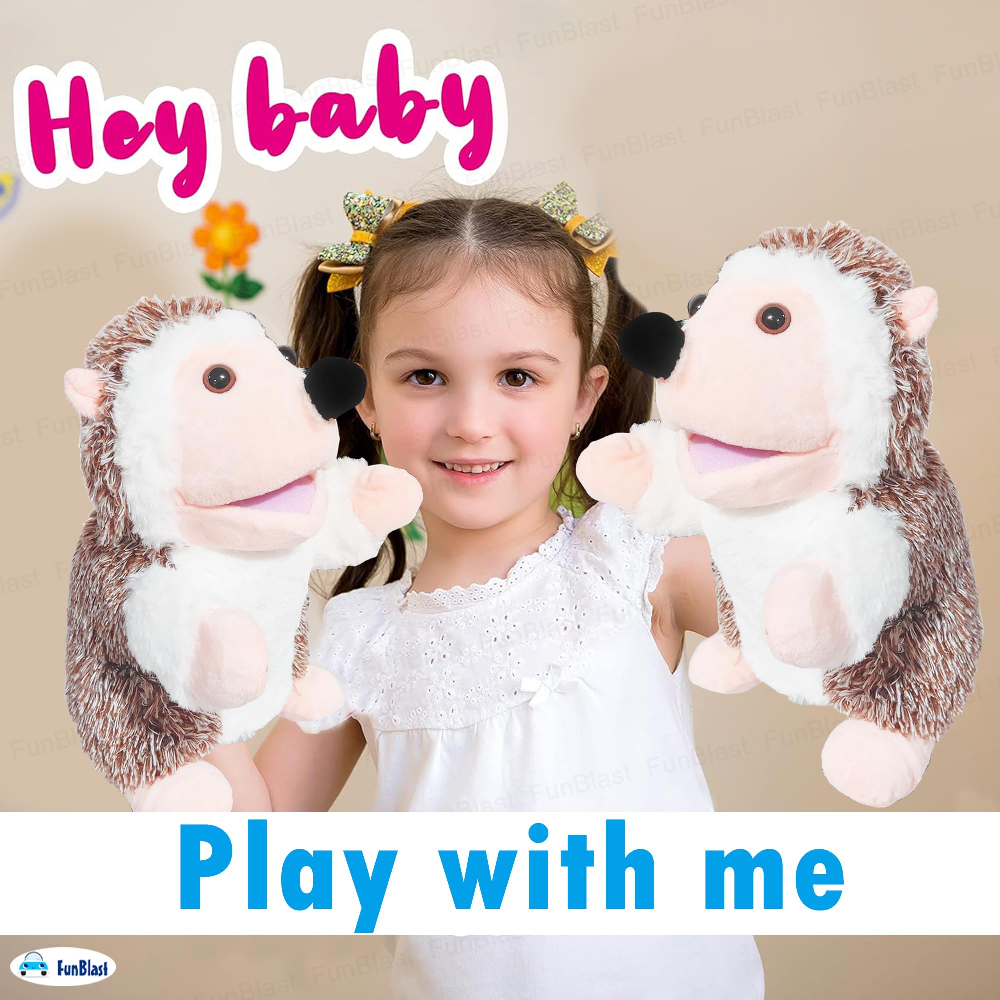 FunBlast Plush Animal Hand Puppets - Soft & Cuddly Animal Figure Puppets for Kids, Storytelling & Role Play, Fun Educational & Learning Toys for Toddlers & Children (Hedgehog) 3