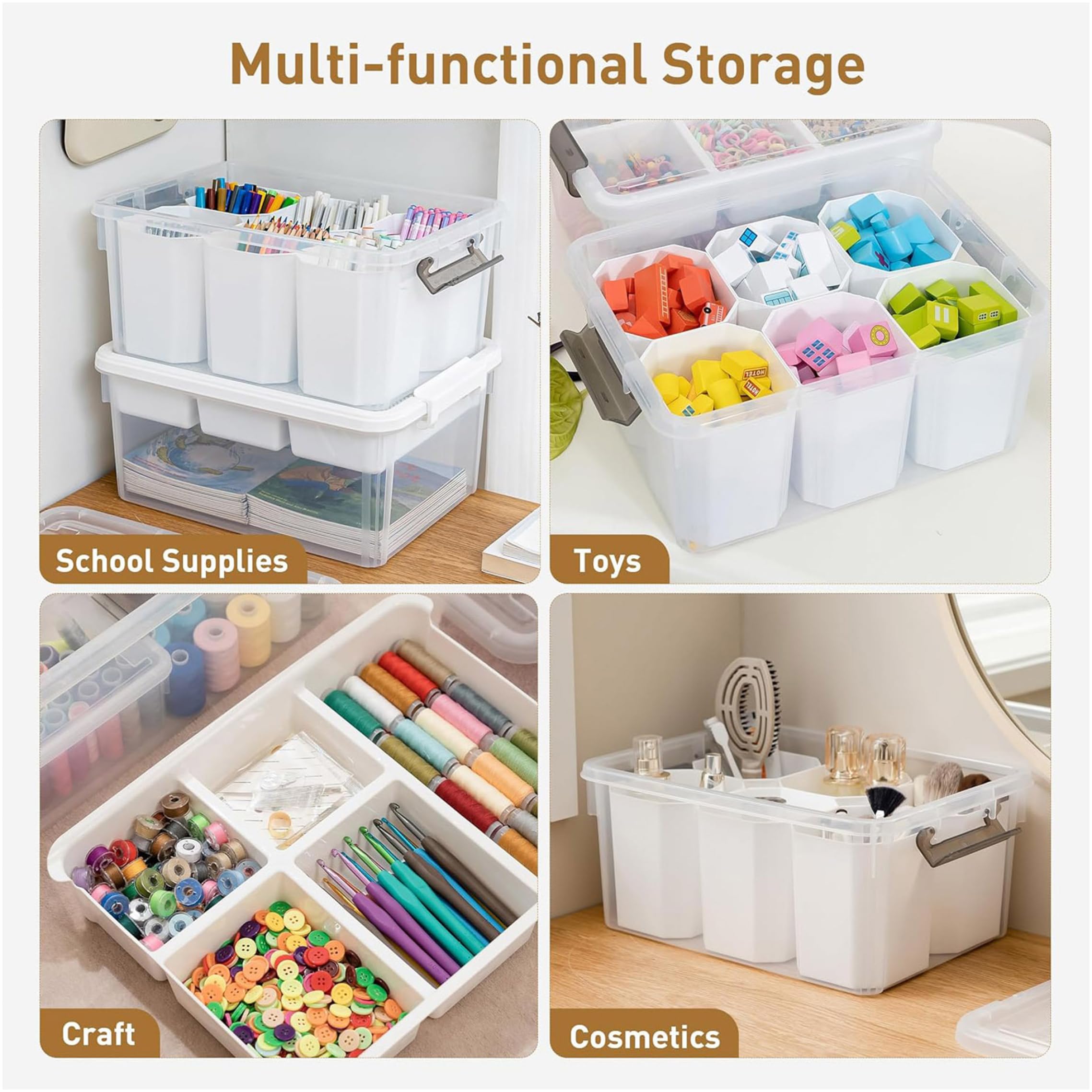 Bastel-Aufbewahrungsbox|Bastel-Organizer, 2er-Pack, durchsichtige 17qt-Aufbewahrungsbehälter mit festem Fach und Deckel