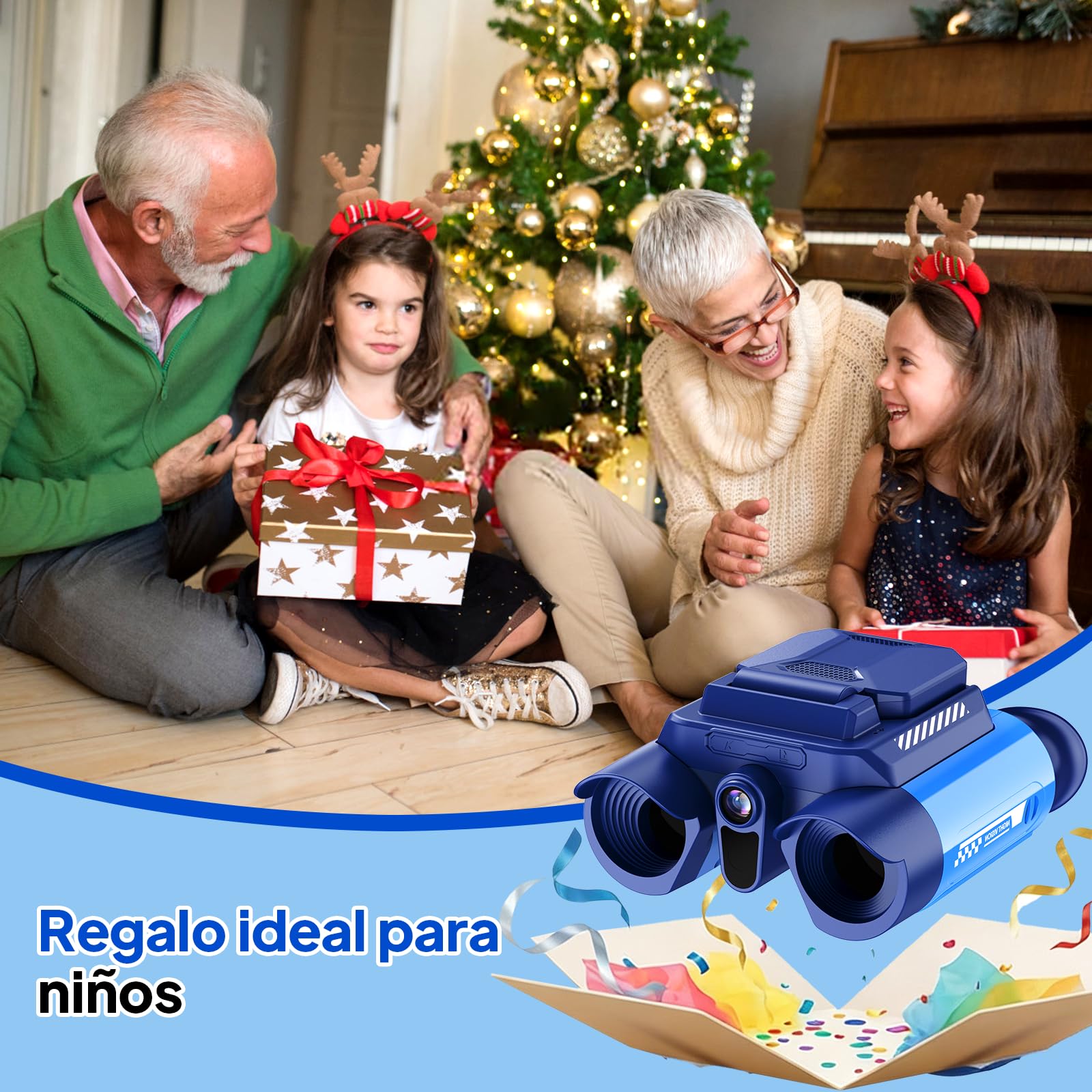 Ashfly Prismáticos Digitales para Niños con Pantalla 2,4", Zoom 10x, Juegos Integrados, Visión Nocturna y Cámara – Juguete Educativo de Exploración, 7+ Años, Azul