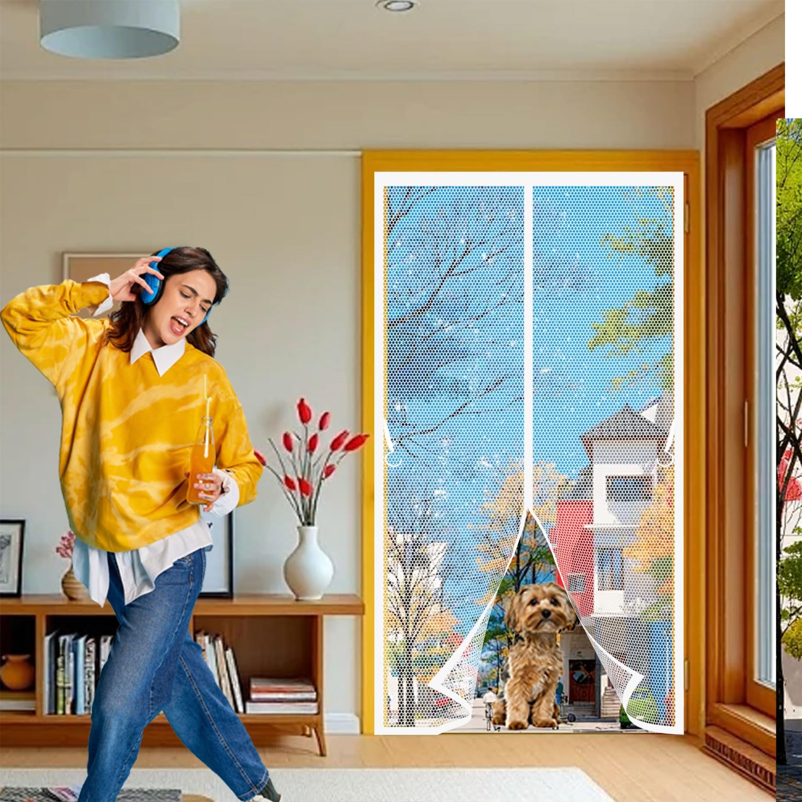 Liujyuan Black Magnetic Fly Screen Door 116 X 130 Cm With Magnets, Magic Tapes, Polyester Fly Screens Doors Nets Without Drilling, Heavy Duty Pet And Kid Friendly,