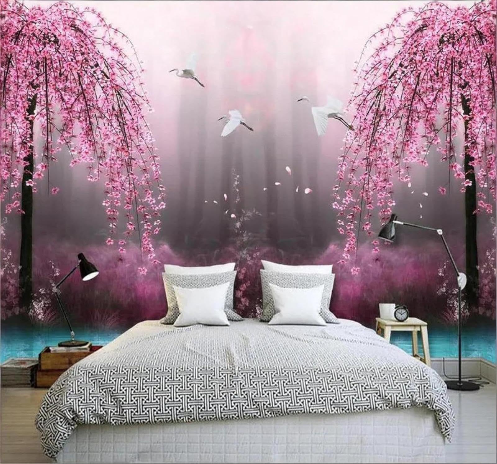XLMING Ethereal Pink Peach Blossoms Lake Fairyland 3D Wallpaper Premium Textured Silk Study Dining Living Room Bedroom Sofa TV Wall Easy Install-400cm×280cm
