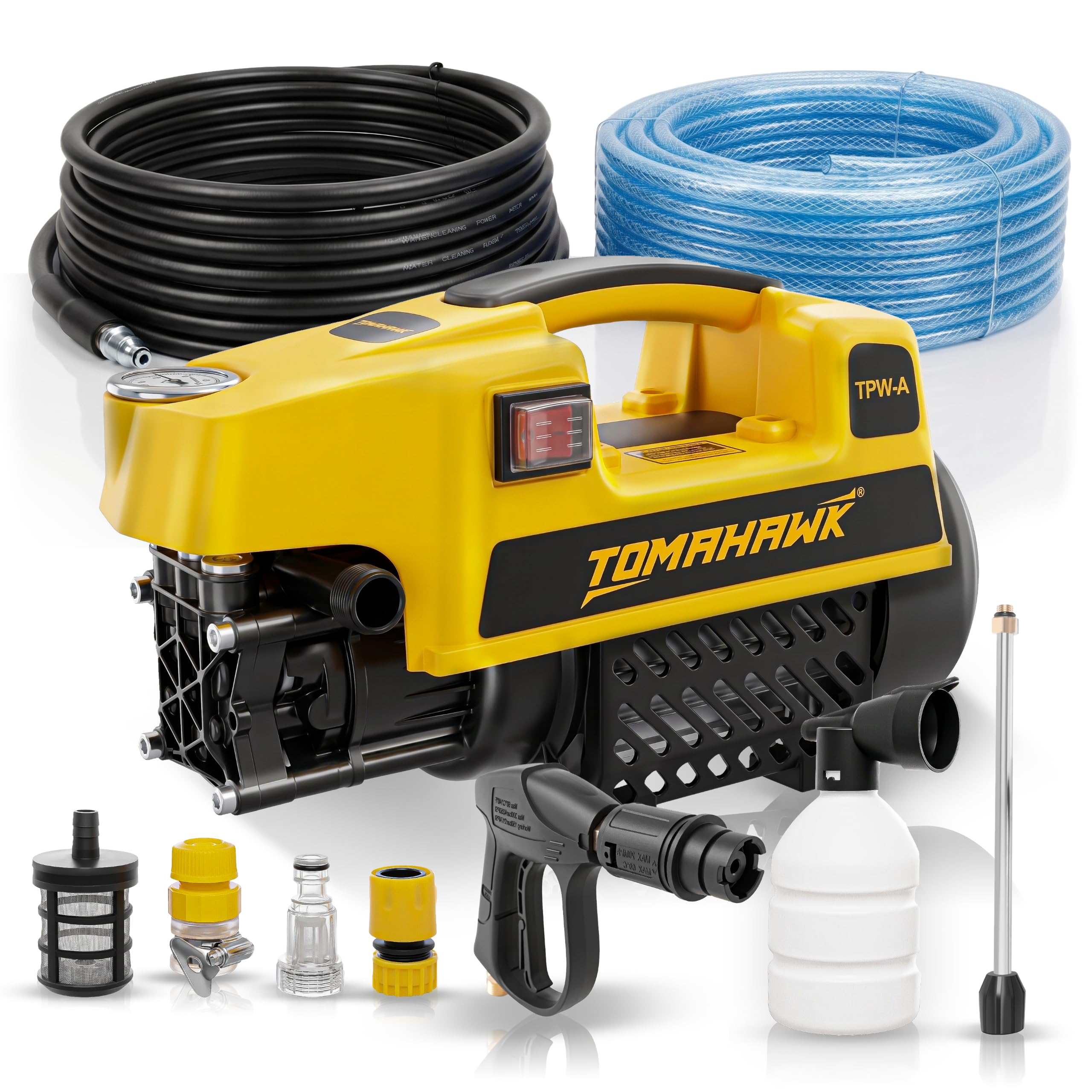 Tomahawk TPW-A Induction Motor Pressure Washer – 130 Bar High Pressure, 1900W Deep Cleaning Power | 1-Line Compact Washer with 8m Hose, Pressure Gauge & Foam Bottle for Car, Bike & Home-image-9