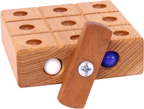 AmishToyBox.com Juego de mármol de madera Tic Tac Toe con almacenamiento integrado para canicas (tabla de roble con tapa de cereza)