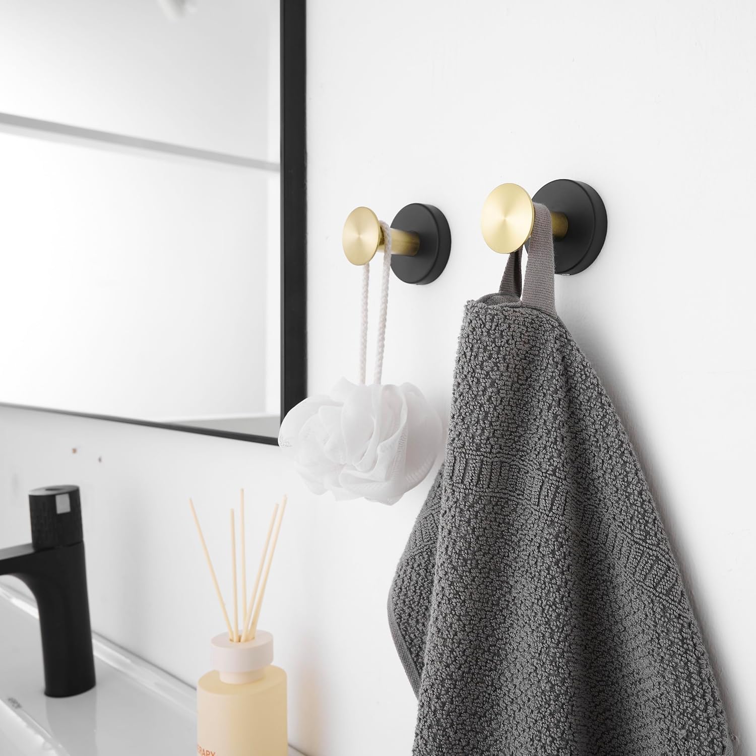 FFK Towel Hooks, 4 Pack Towel Robe Hook Wall Coat Hook Heavy Duty Clothes Hanger Cabinet Closet Door Hook for Bathroom, Kitchen, Bedroom, Wall Mounted, Stainless Steel, Black and Gold