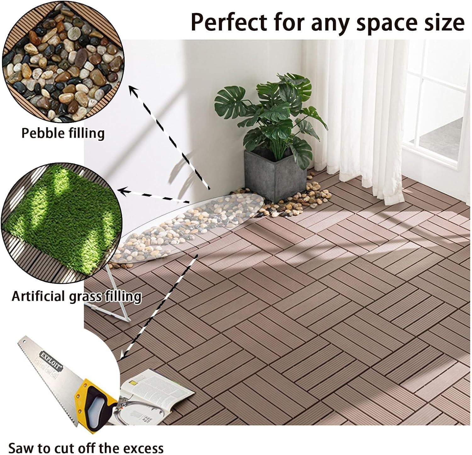 Piastrelle for pavimenti in legno e plastica ad incastro, pavimento decorativo a scatto, modello in rilievo, spessore 1,8 cm, 1 pezzo(Coffee)