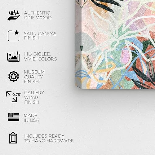 Miniatura 7 de Wynwood Studio Lienzo envuelto contemporáneo floral y botánico, abstracto de hoja de palmera, arte de pared para sala de estar, dormitorio y baño,