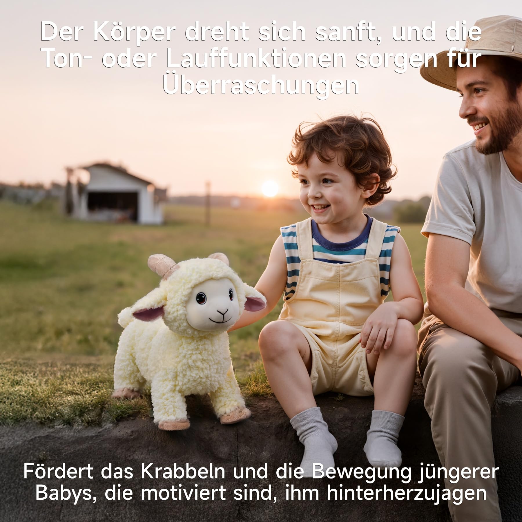 Laufen Schaf Kuscheltier Lamm Plüschtier mit Fernbedienung Leine, Elektronisch Interaktiv Schaf Stofftier das Singen, Machen, Schwanzwedeln und Realistische MÄH-Laute, Geschenk für Kinder