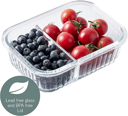 Miniatura 7 de COOK WITH COLOR Juego de recipientes de vidrio de borosilicato prémium de 32 piezas con divisores, 4 rectangulares, 8 redondos, 4 cuadrados, tapas a