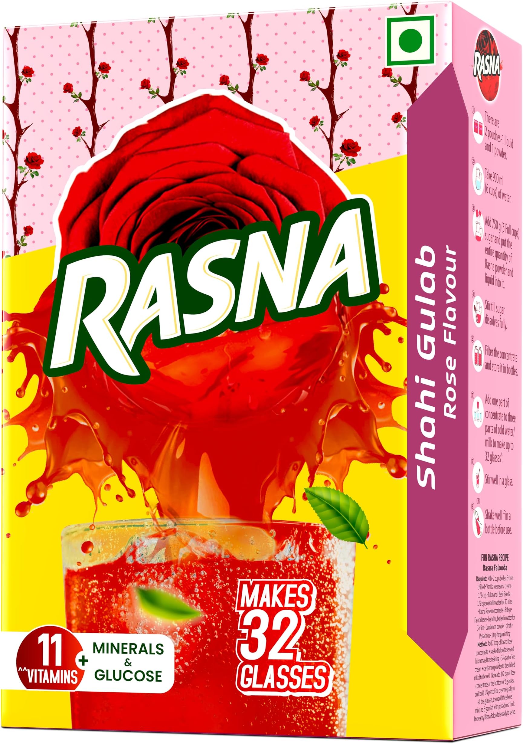 Rasna Fresh Fun 32 Glass monocarton, Shahi Gulab Pack of 5