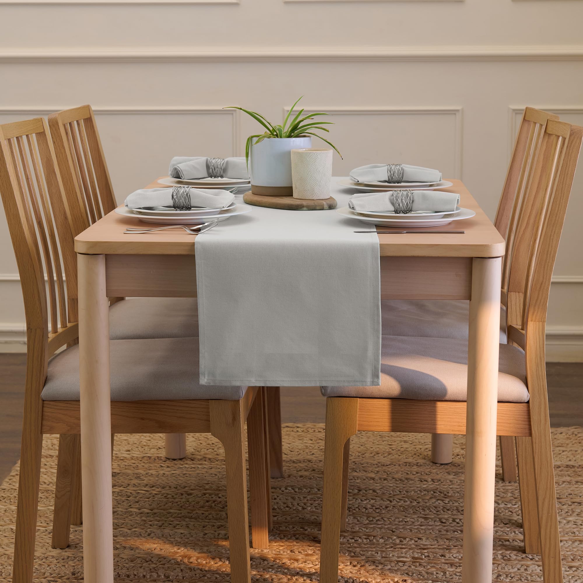 Encasa Homes Tafelloper Voor 6-zits Eetkamer - Effen Blauw | Gemaakt van fijn geribbeld katoen van maat 33x150 cm | Decoratieve doek voor thuis, cafés, restaurants en hotels - Machine wasbaar