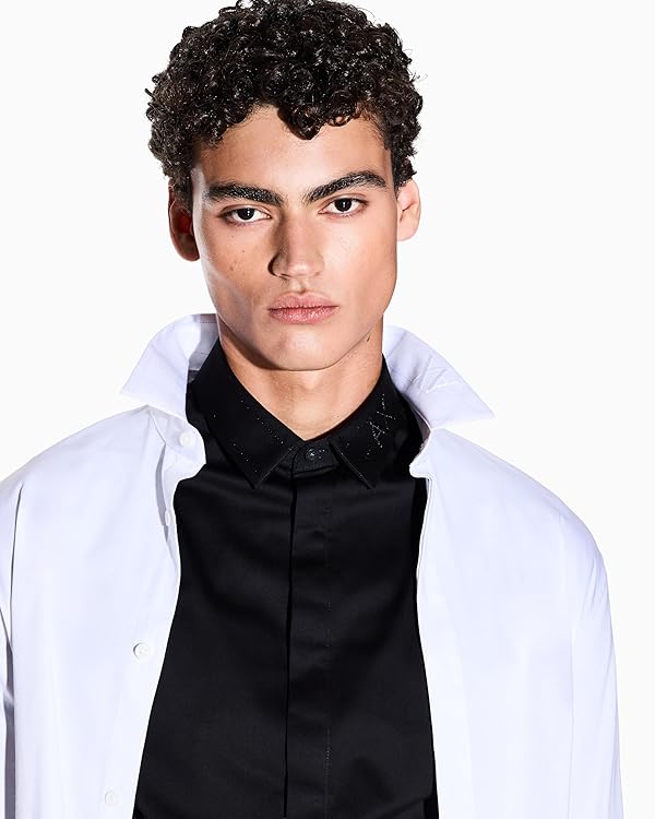 Armani Exchange Men's Satin Woven Small Logo Button Down Shirt, White, X-Small by Armani Exchange - Image 2