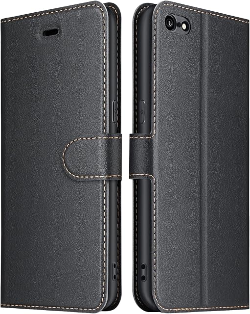 ELESNOW Case Compatible with iPhone 6 / 6s, High-grade Leather Flip Wallet Phone Case Cover for Apple iPhone 6 / 6s (Black)