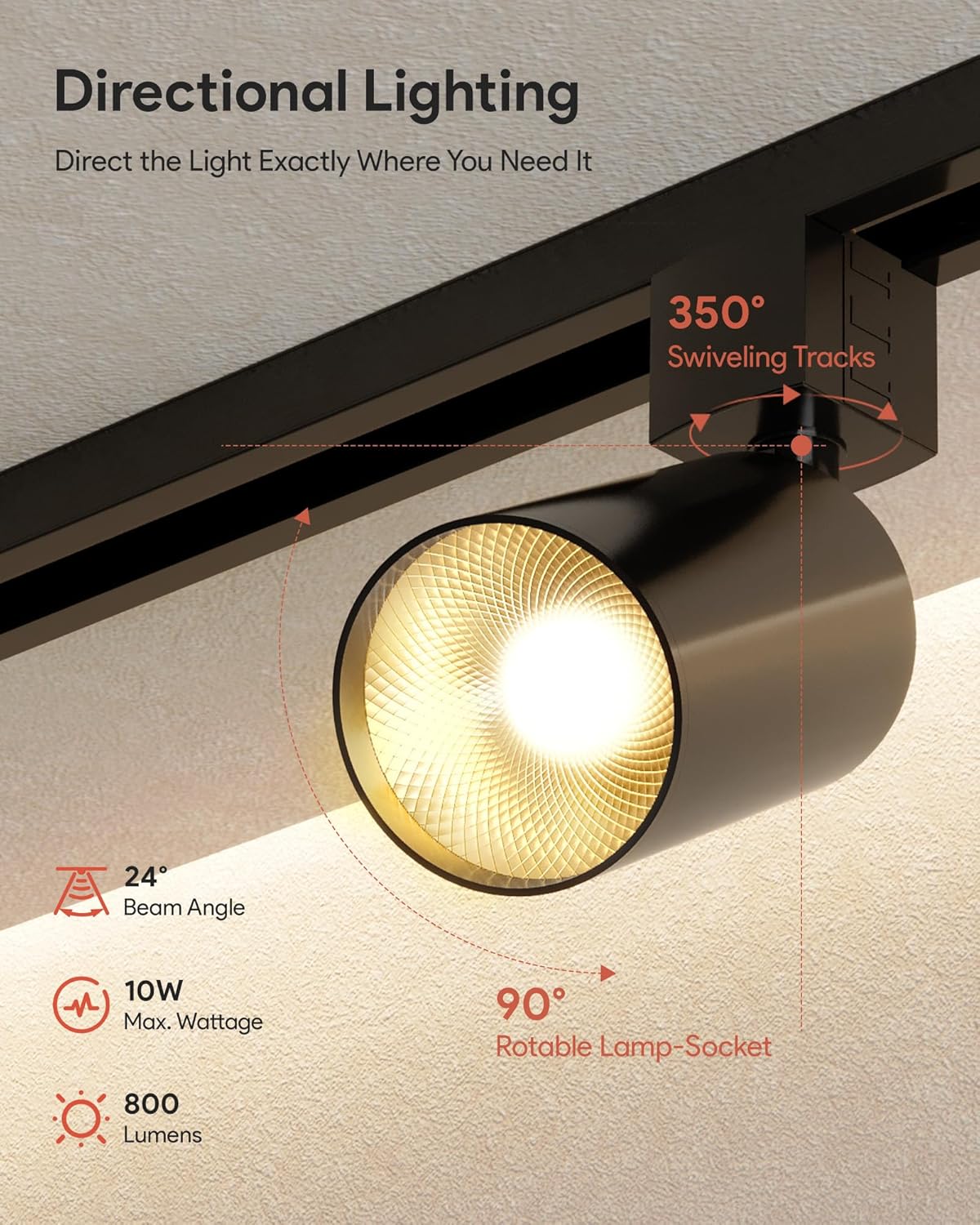 VONLUCE LED Track Light Heads Set of 12, H-Type Compatible Ceiling Spotlights, 10W 3-CCT Adjustable Fixtures for Closet, Hallway, or Living Room, Black