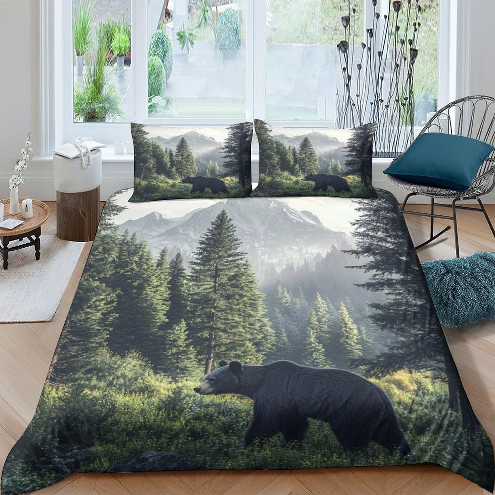 Ctjqhvkz Style-9 3D Printed Forest Bear Fitted Sheet Microfiber Soft Breathable Mountain Landscape Mattress Cover For Bedroom Guest Room Decor Single（135X200cm）