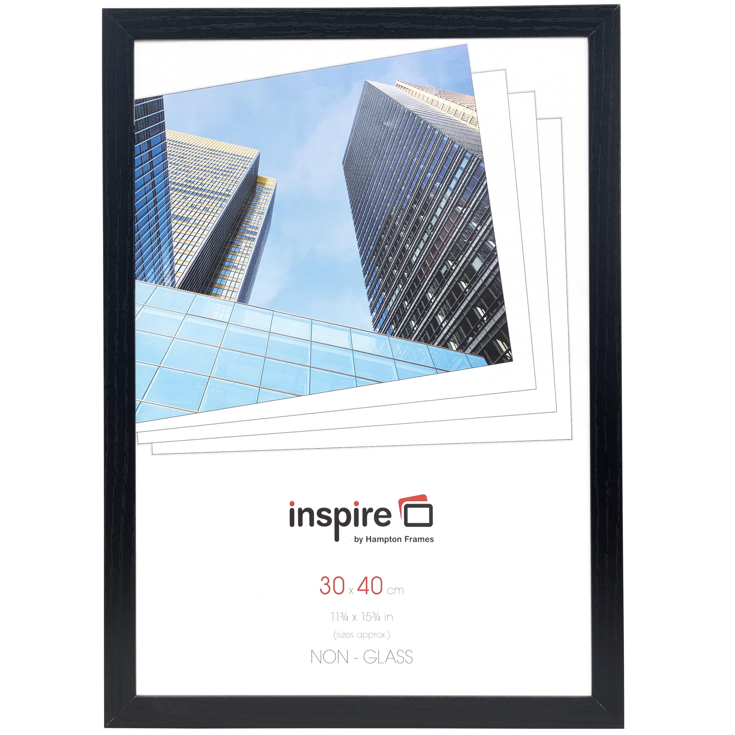 Hampton Frames | Oxford Picture Frame OXF3040NGX | 30x40cm, Black, Acrylic Front, MDF Wood Effect | Wall Mount, Portrait or Landscape | Modern Display for Photos or Art