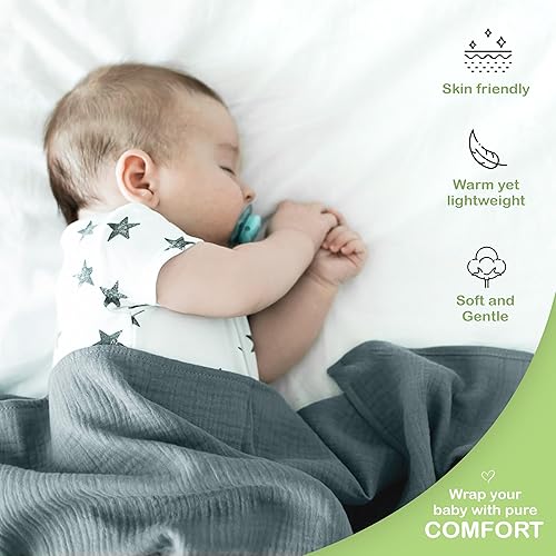 Miniatura 5 de Manta de muselina de algodón orgánico para bebé, manta transpirable de 47 x 47 pulgadas, hipoalergénica de doble capa, uso versátil (pizarraacuario,