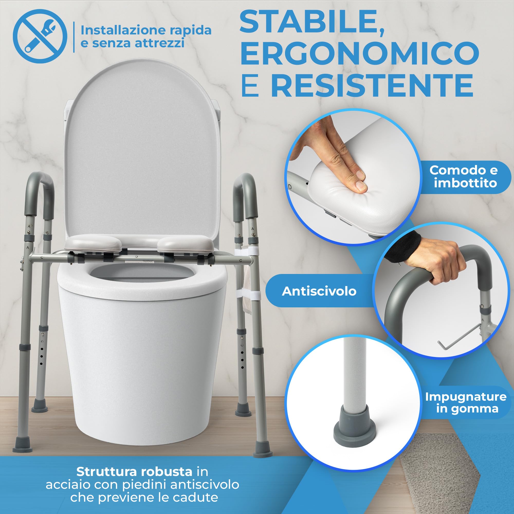 Rialzo WC per Anziani - Comoda WC per Anziani, Alzata per WC Regolabile, Seduta Ergonomica e Sicura, alzawater per protesi anca, rialzo per wc, alza water, Materiale Robusto