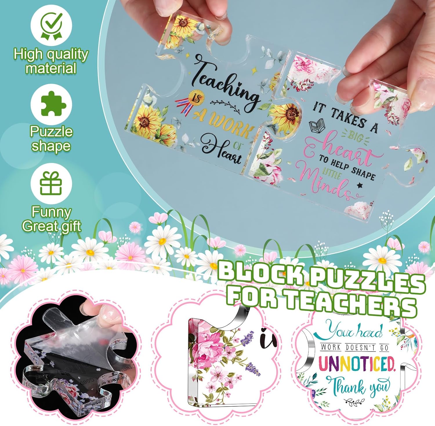 Chunful 8個パック 教師への感謝ギフト 女性用 3.35 x 2.76インチ サンキュー文鎮 アクリルブロック パズル 心温
