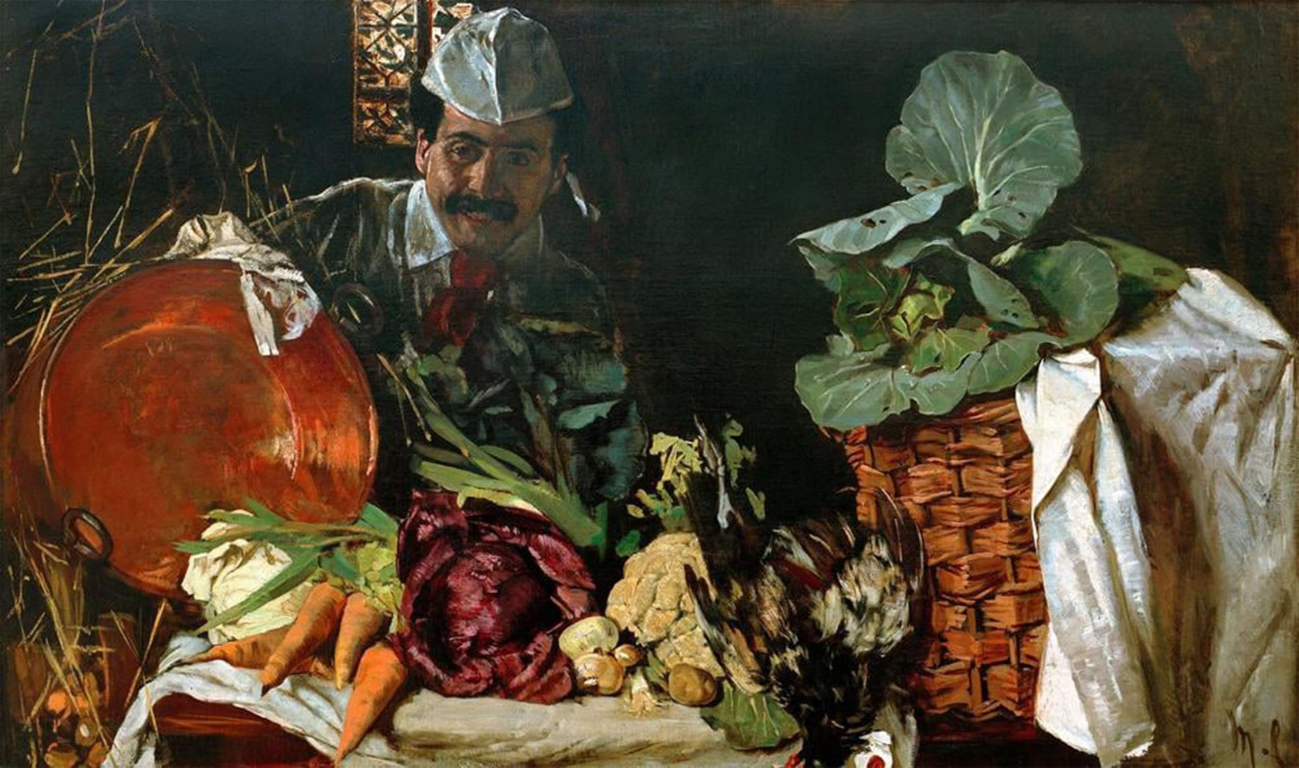 POSTERIIk Famous Modern Artwork Art Mural Self-portrait with kitchen still life by Max Liebermann Oil Paintings Pictures for Home Decor 60x90cm