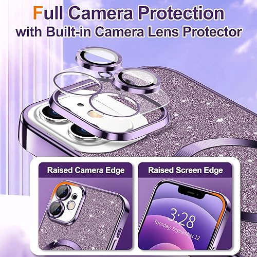 Miniatura 3 de Hython Funda para iPhone 12 con purpurina, fundas magnéticas transparentes para teléfono con protector de lente de cámara compatible con MagSafe