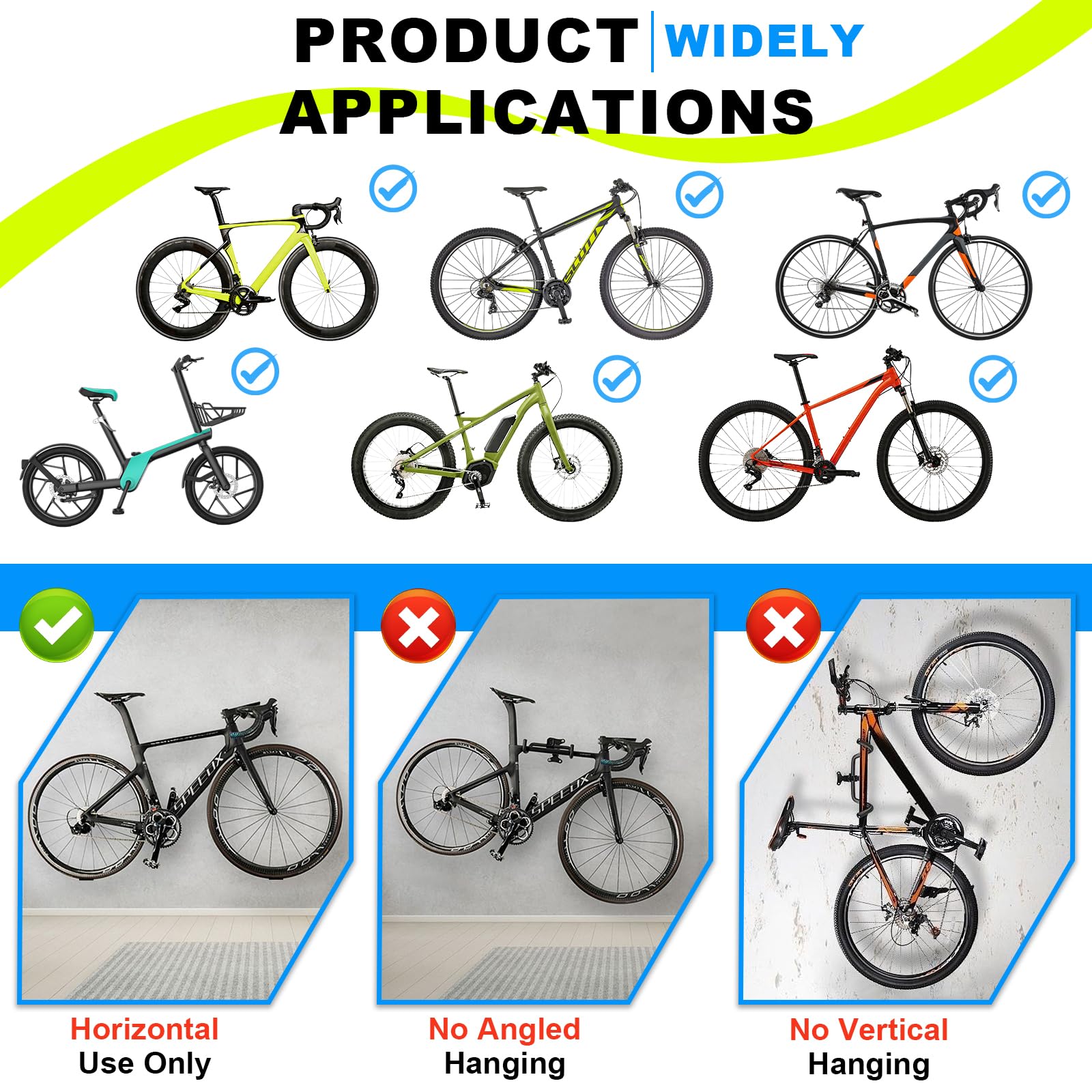 Regolabile Portabici da Muro Supporto Gancio Bici da Muro Ganci Bicicletta Parcheggio Supporto Orizzontale Parete Risparmiare Spazioper per Garage Casa E-bike MTB Bici da Corsa Accessori