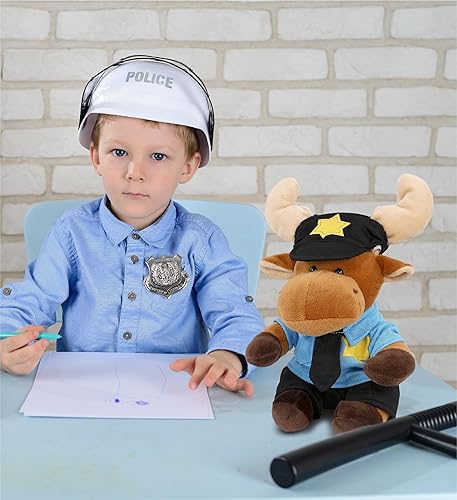 Miniatura 7 de DolliBu Peluche de oficial de policía de alce – Disfraz de policía alce súper suave con lindo uniforme de policía y traje de gorra, regalo de felpa