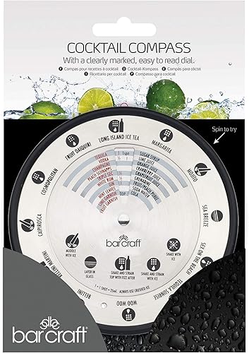 Miniatura 5 de BarCraft BCLLCOMPASS - Brújula de cóctel con 12 recetas, acero inoxidable, blanco, 5.5 in