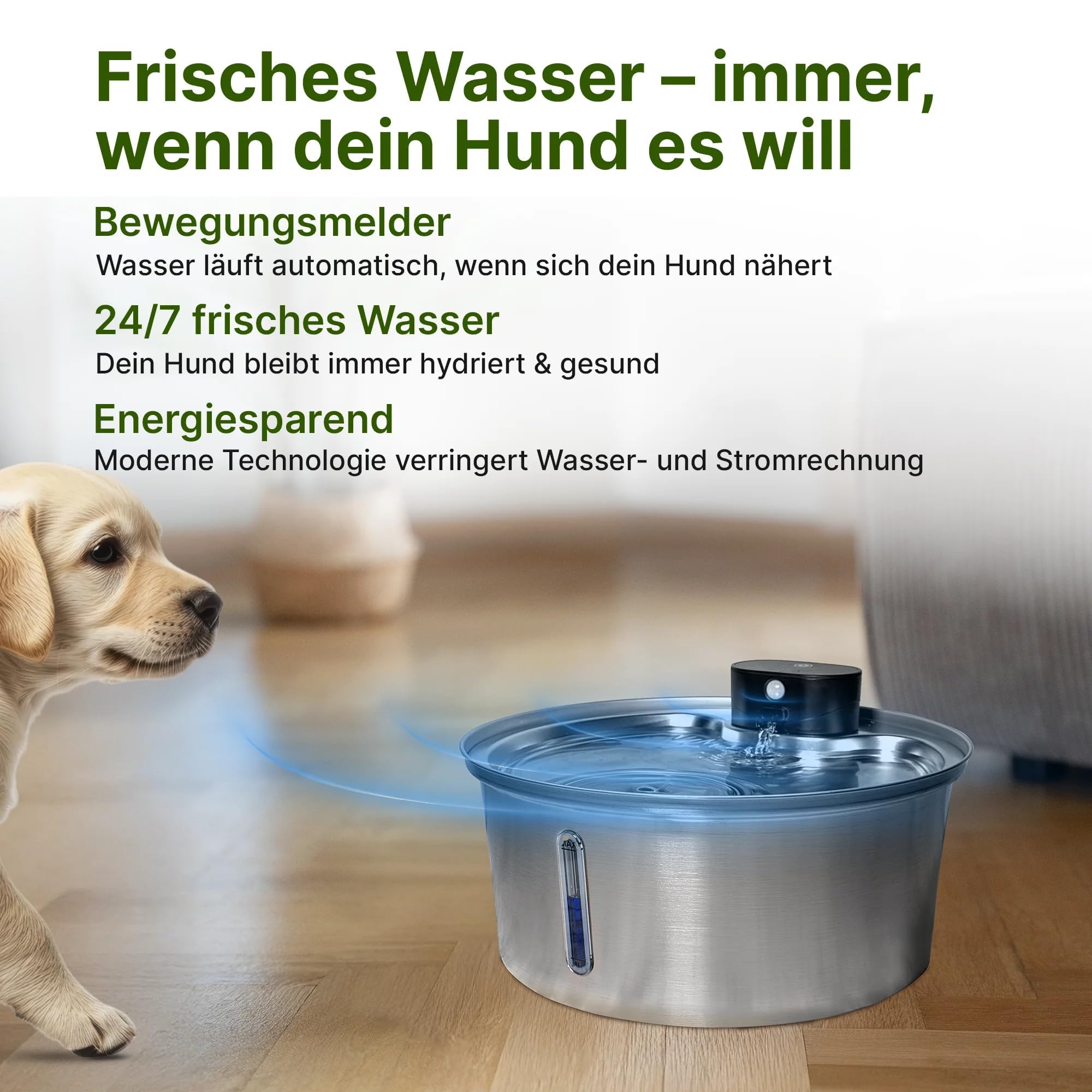 NordFlow 2.0 hundebrunnen kabellos 3,2L Kabellos Katzenbrunnen mit 5000mAh Batterie, Sensor, LED und Filter - Trinkbrunnen für Katze